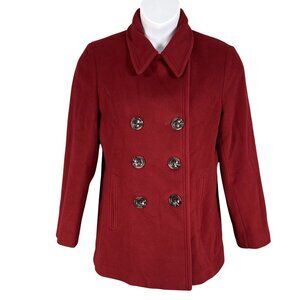 Calvin Klein Womens 12 Red Double Breasted Wool Cashmere Blend Peacoat Timeless